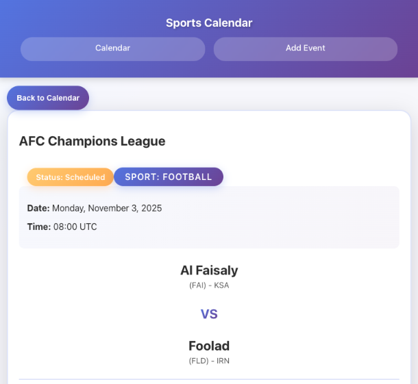 Sports Event Calendar